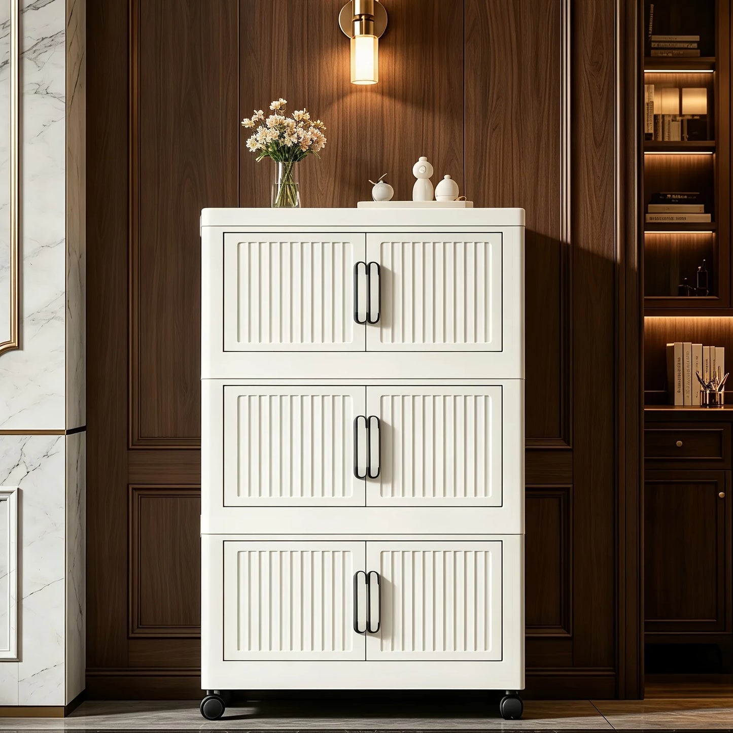 White stackable and foldable storage cabinet