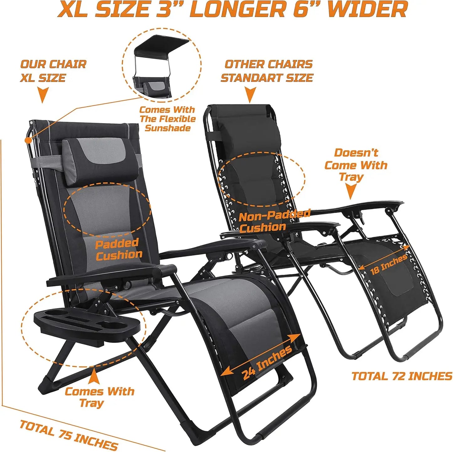 Oversize Recliner Folding  Patio Chairs with Sunshade