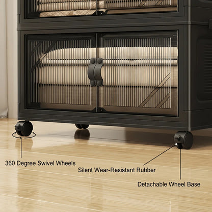 Foldable and stackable cabinet with clear doors