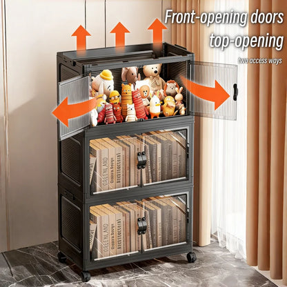 Foldable and stackable cabinet with clear doors