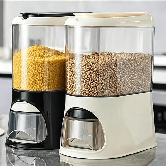 Button-Operated Dry Food Dispenser with measuring cup