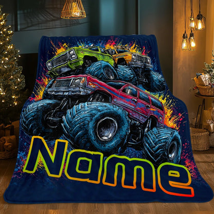 Personalized Monster Truck Name Blanket