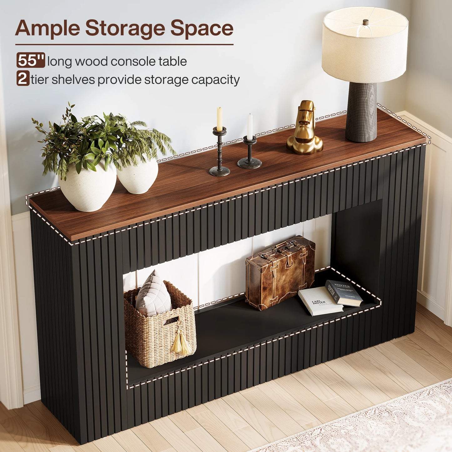55-Inch Wood Entryway Table with Storage