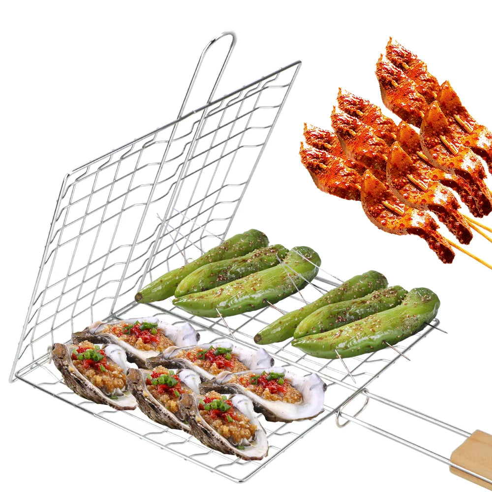 Stainless Steel Grill Mesh with Wooden Handle
