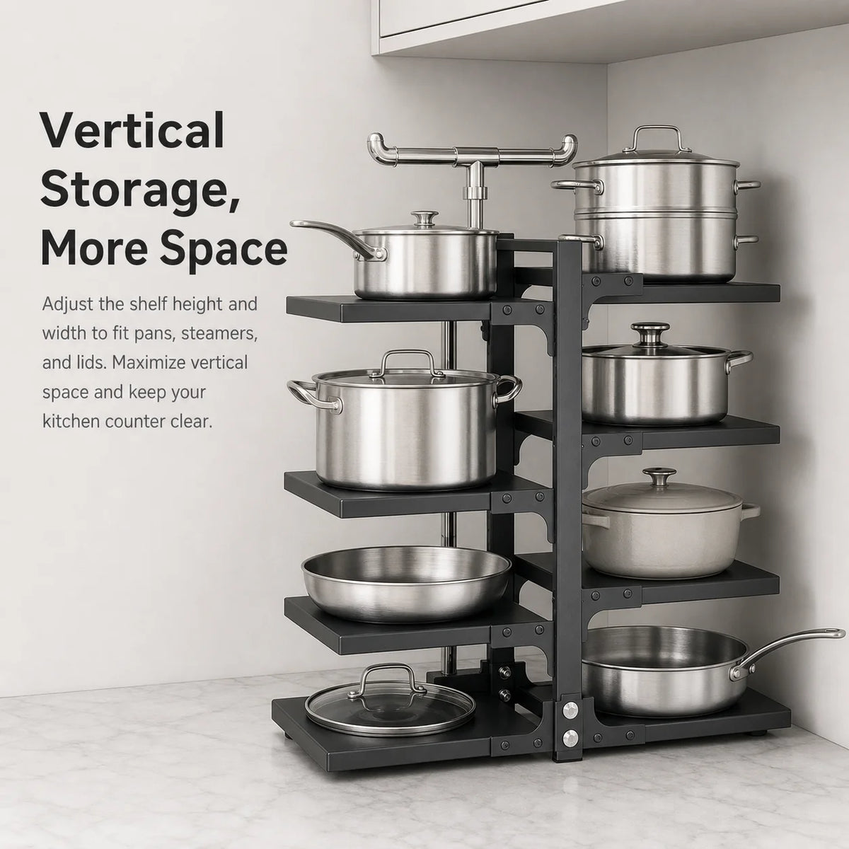 Height-Adjustable Stainless Steel Kitchen Storage Rack