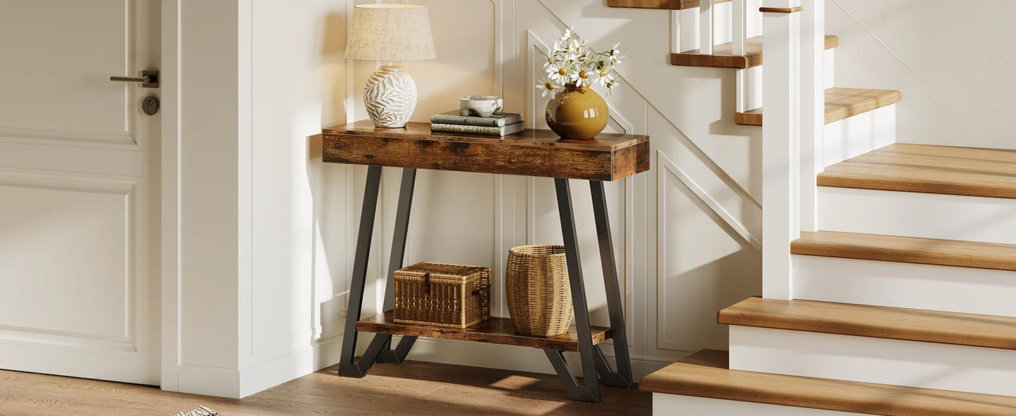 2-Tier Console Table with Metal Frame