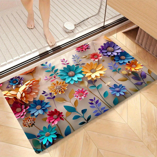 1pc multi-color floral print design bathroom mat