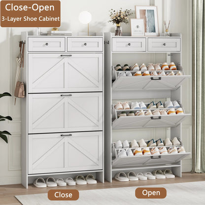 Shoe Cabinet with 3 Flip and 2 Drawers