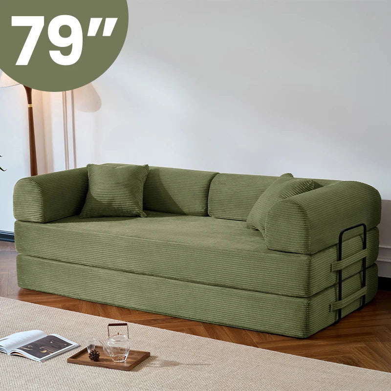 79’’ Folding Convertible Corduroy Sofa Bed