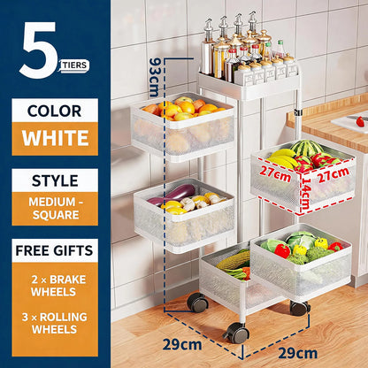 4/5-Tier Thickened Carbon Steel Rotating Storage Cart