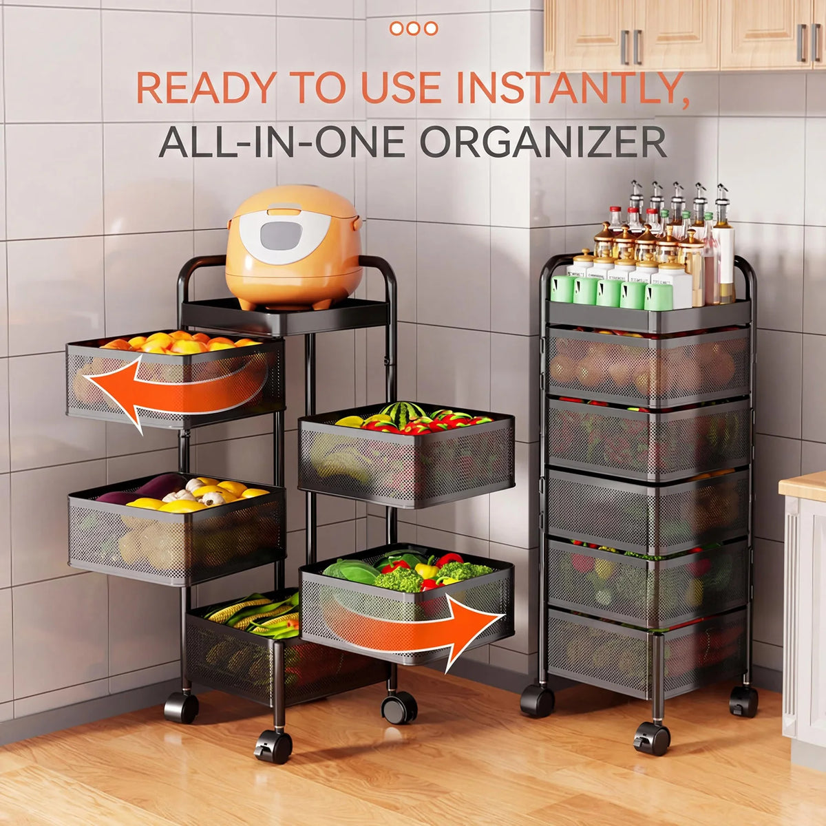 4/5-Tier Thickened Carbon Steel Rotating Storage Cart