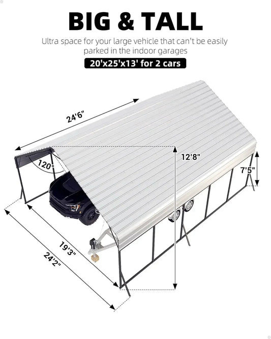 20'x25'x13' Metal Carport for 2 Cars