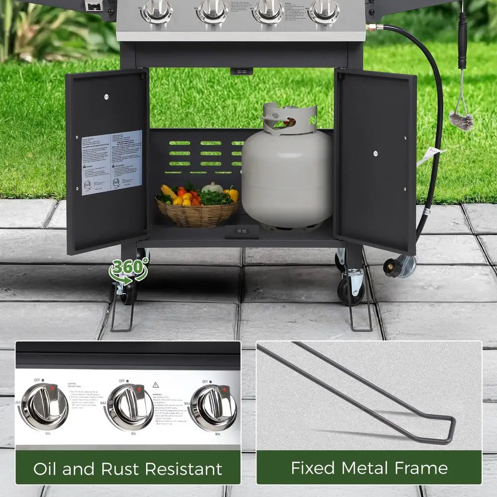 4 Burner Propane Gas BBQ Grill with Wheels