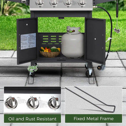 4 Burner Propane Gas BBQ Grill with Wheels