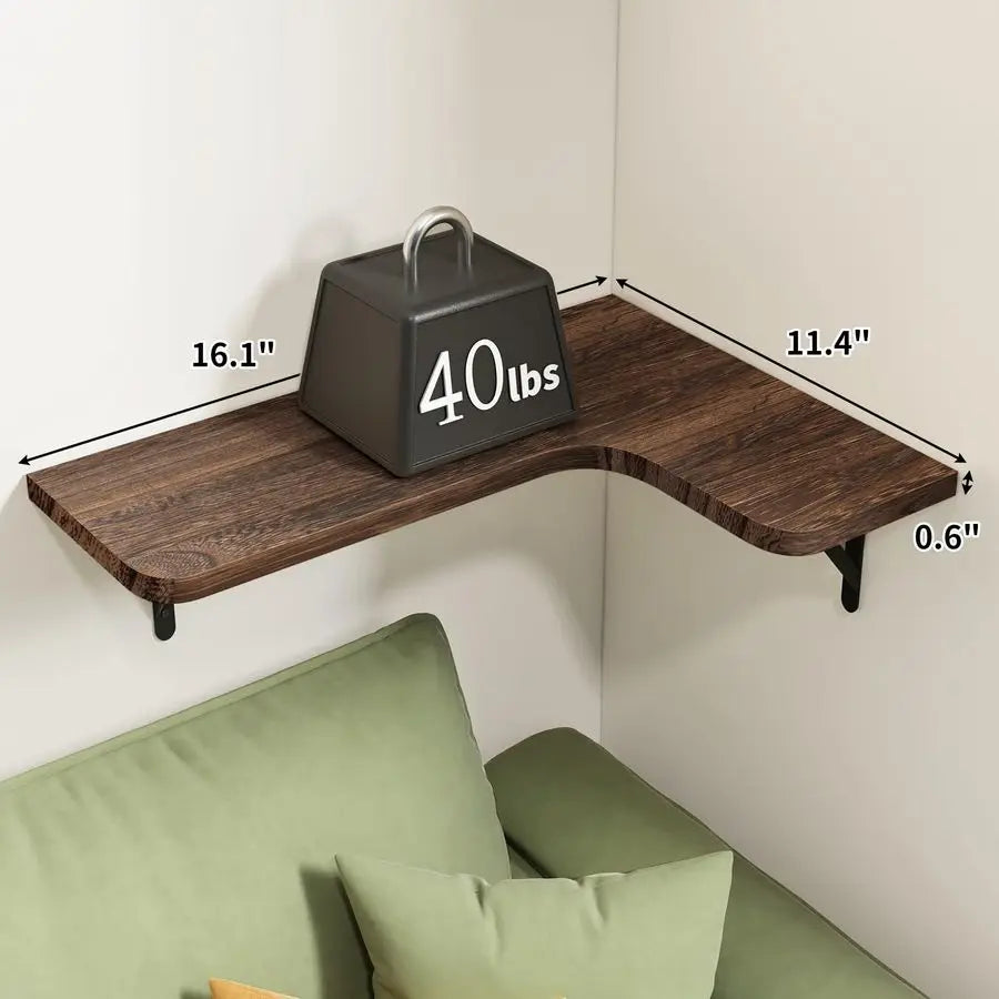 Floating Shelves for Wall, Rustic Wood Wall Mounted Corner Shelf for Bathroom, Kitchen, Bedroom, Home Decor, Laundry Room, Livin
