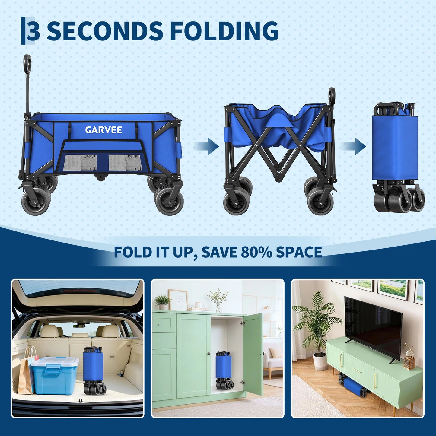 Outdoor Camping Cart with 8-Inch Wheels/Adjustable Handle