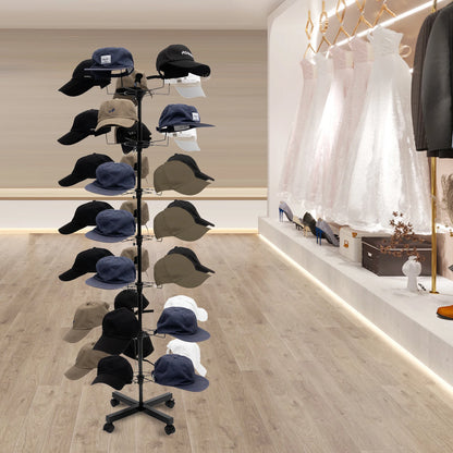 Mobile 7-Tier Black Hat Rack Stand