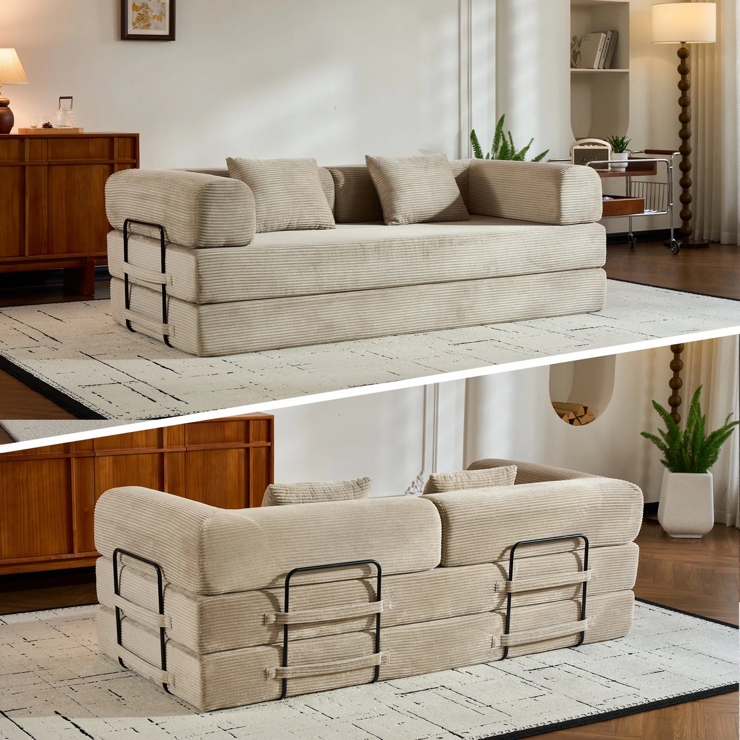 79" Folding Corduroy Futon Sofa Bed