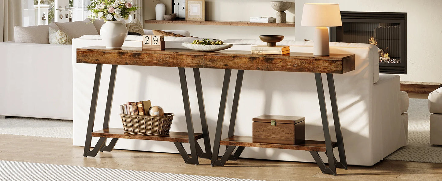 2-Tier Console Table with Metal Frame