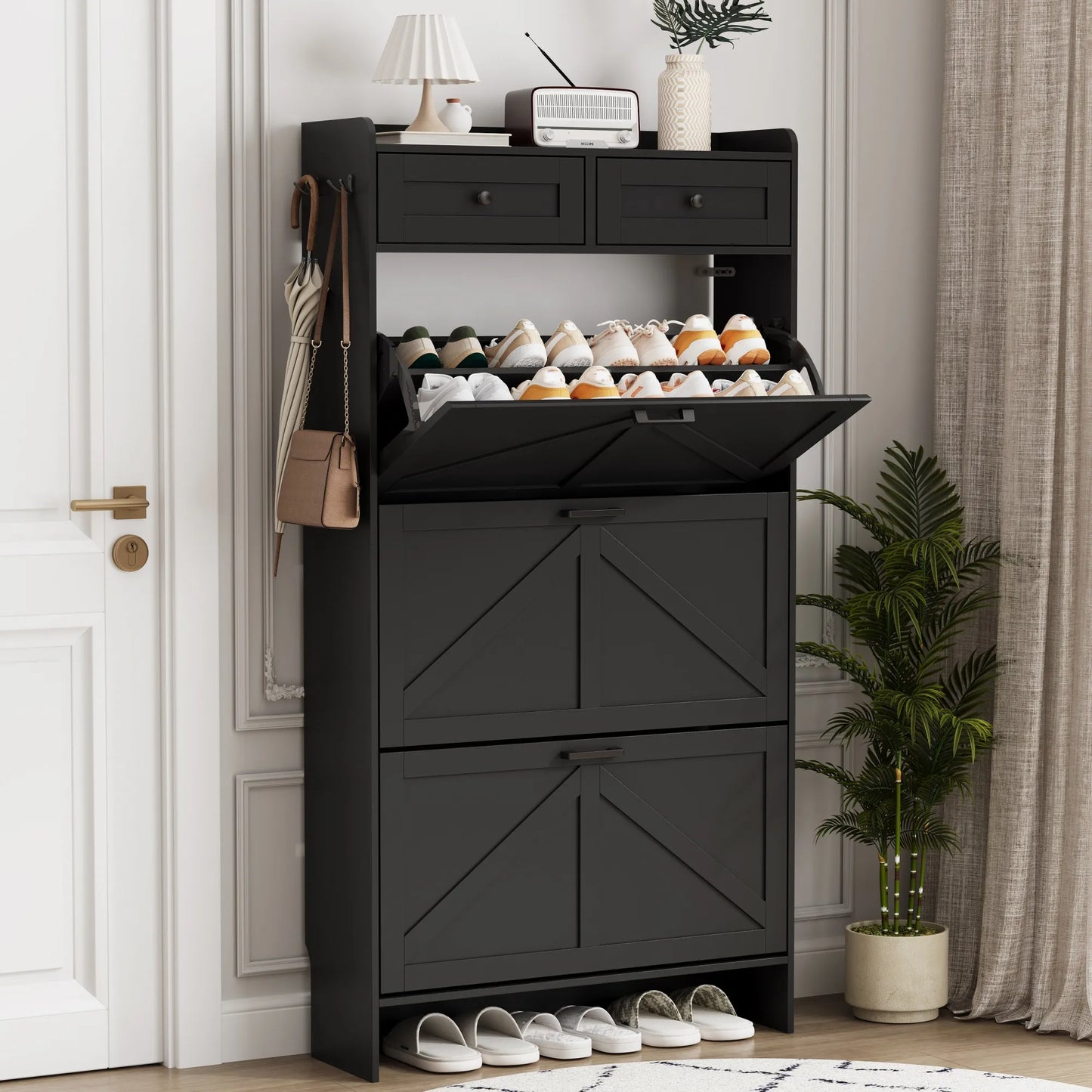 Shoe Cabinet with 3 Flip and 2 Drawers