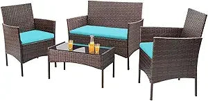 4 Pieces Outdoor Rattan Patio Furniture Set