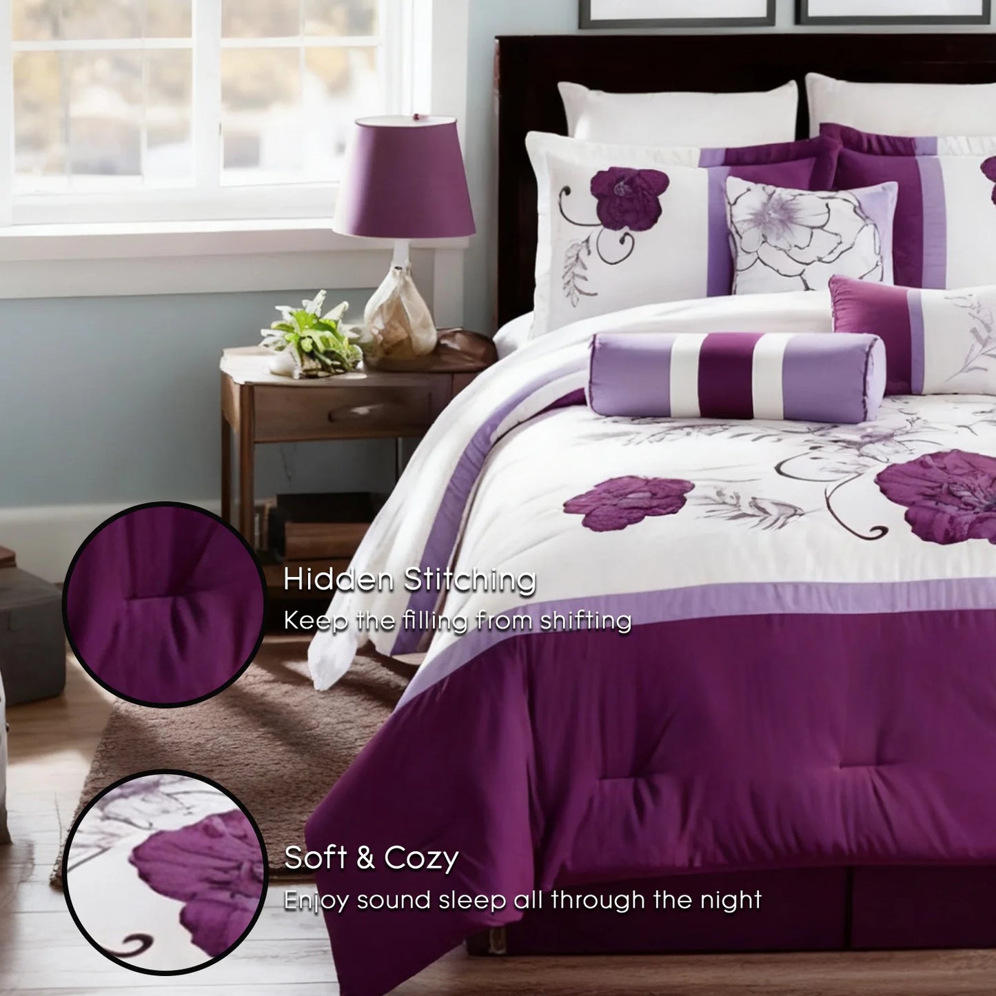 6 Pcs Queen King Purple Lavender Comforter Set