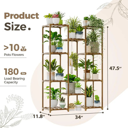 Large Wooden Plant Stand with 10 Shelves