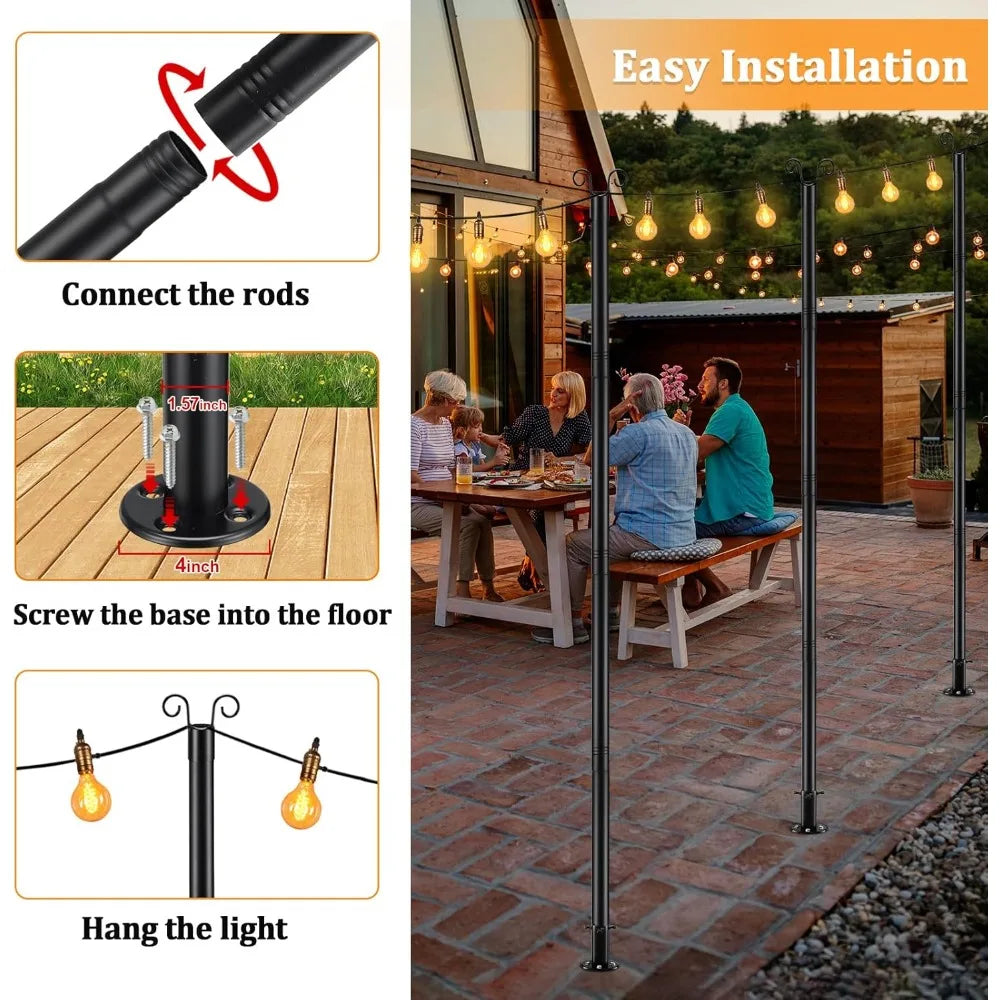 8ft Heavy-Duty metal poles for string lights