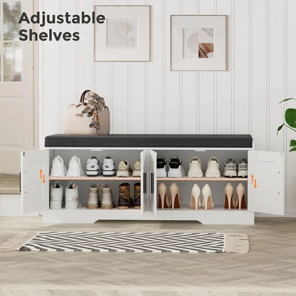 2-Tier Shoe Bench-Padded Seat, with Adjustable Shelf
