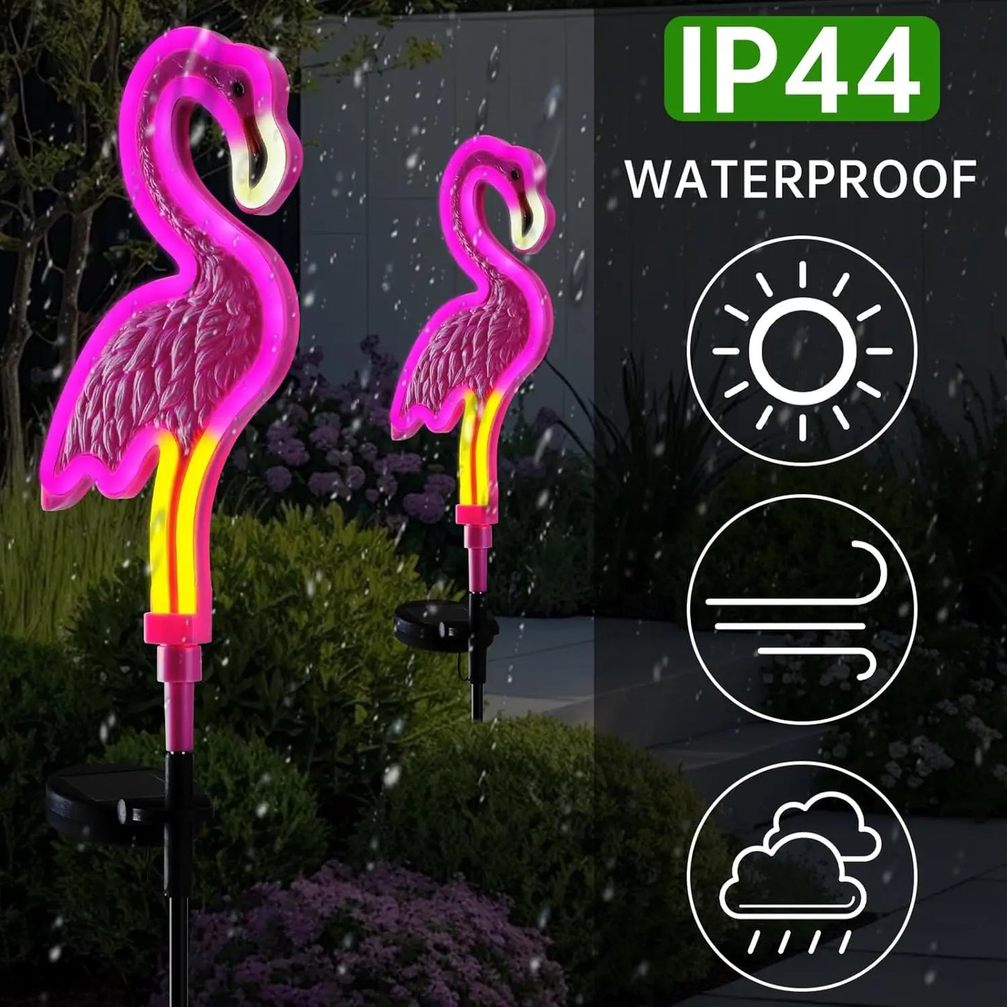Pink Neon Flamingo Solar Lights, Outdoor Garden