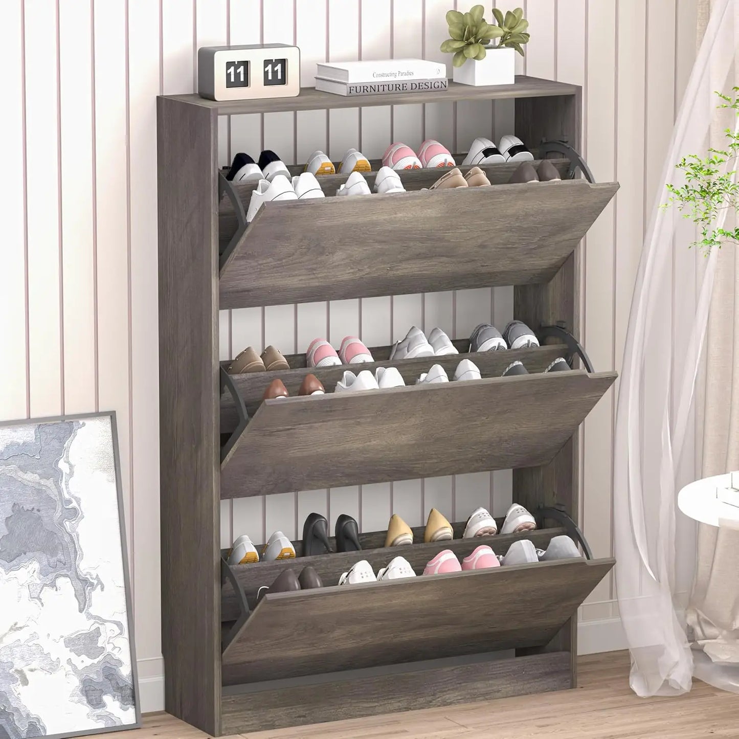 Shoe Cabinet with 3 Flip Drawers