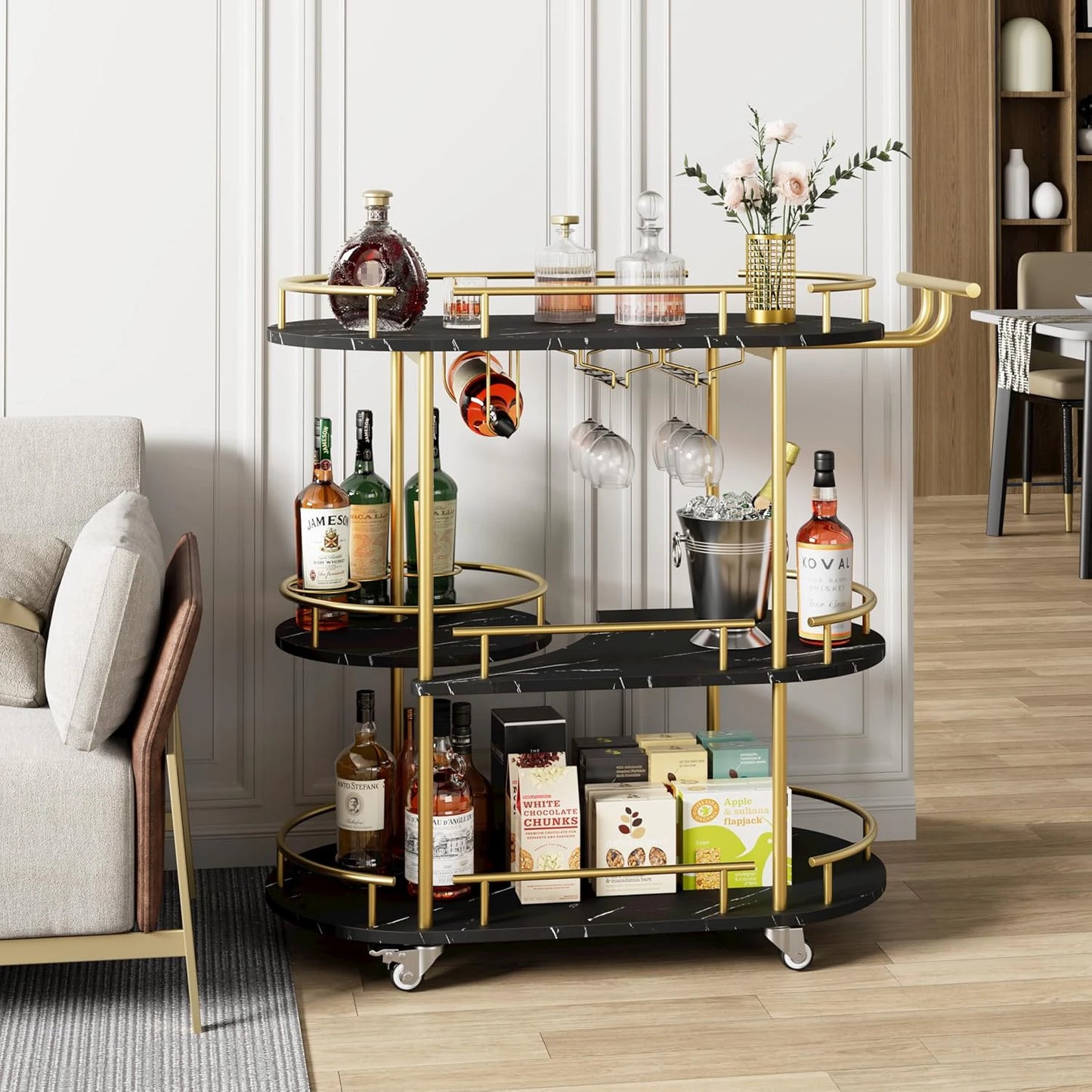 3-Tier Drinks Bar Cart with Wheels
