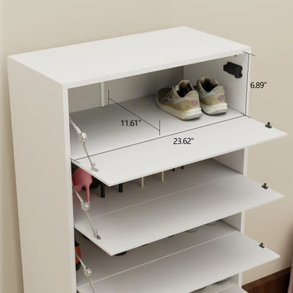 Mirror Shoe Cabinet With 6 Flip Drawers