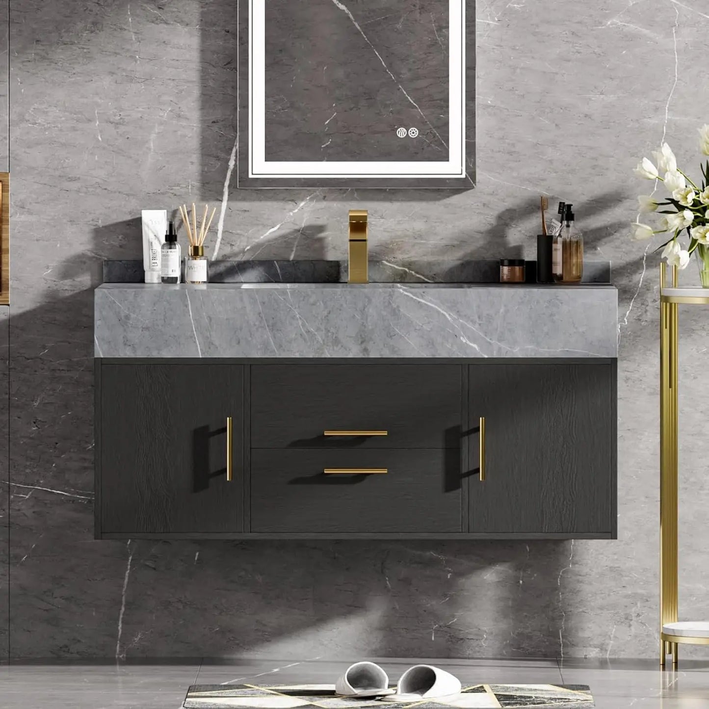 Floating Bathroom Vanity Sintered Stone Top 2 Drawers