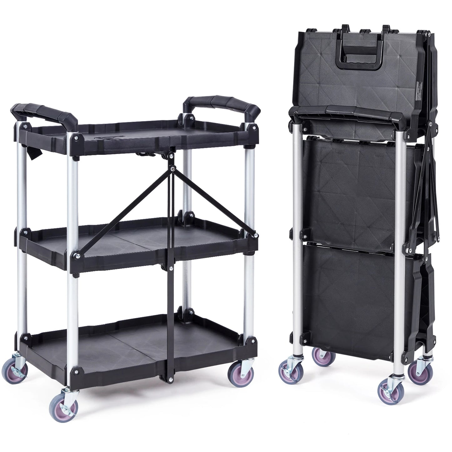 3-Tier Folding Rolling Utility Storage Cart