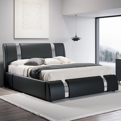 Faux Leather Bed Frame with Iron Pieces Decor