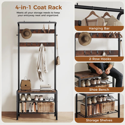 Coat Rack Shoe Bench with Hooks