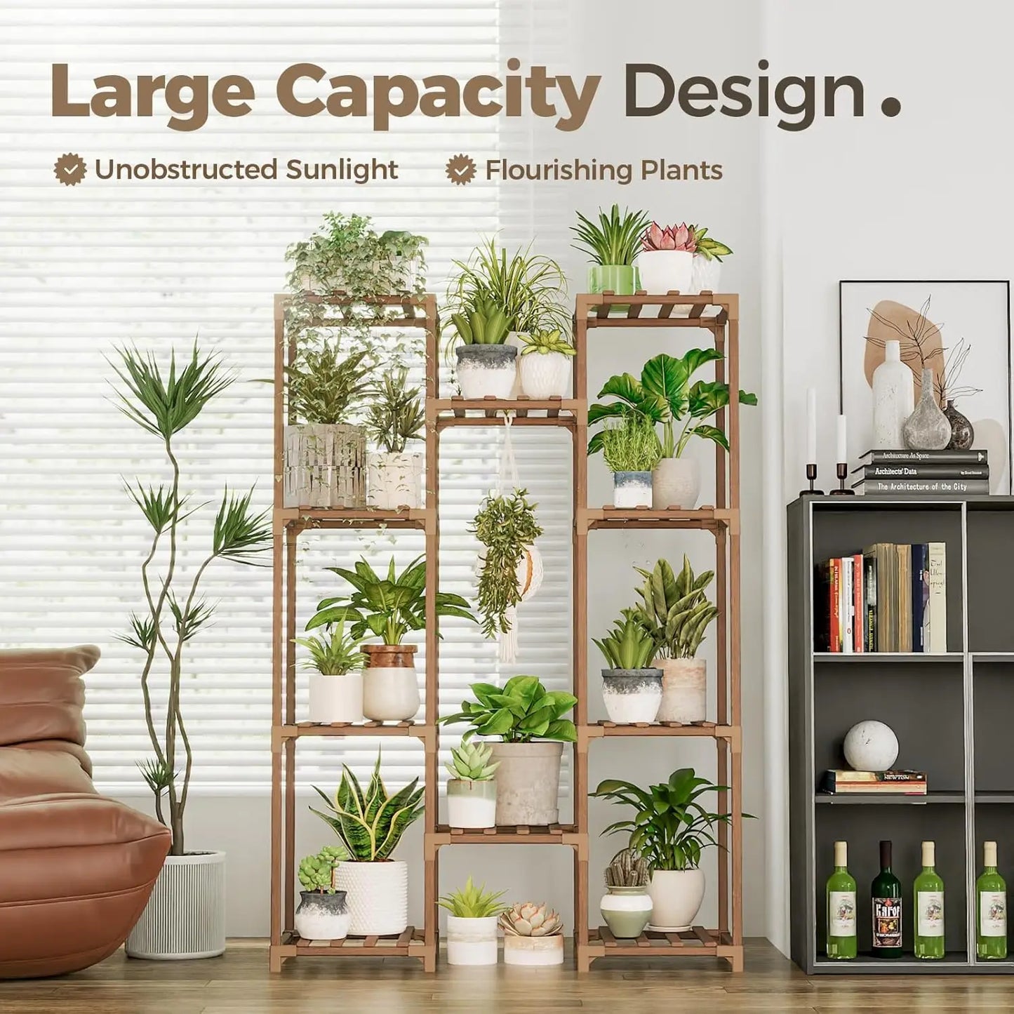 Large Wooden Plant Stand with 10 Shelves