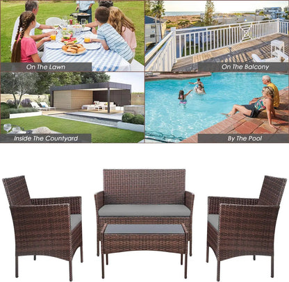 4 Pieces Outdoor Rattan Patio Furniture Set