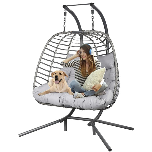 Double Hanging Egg Chair with Stand