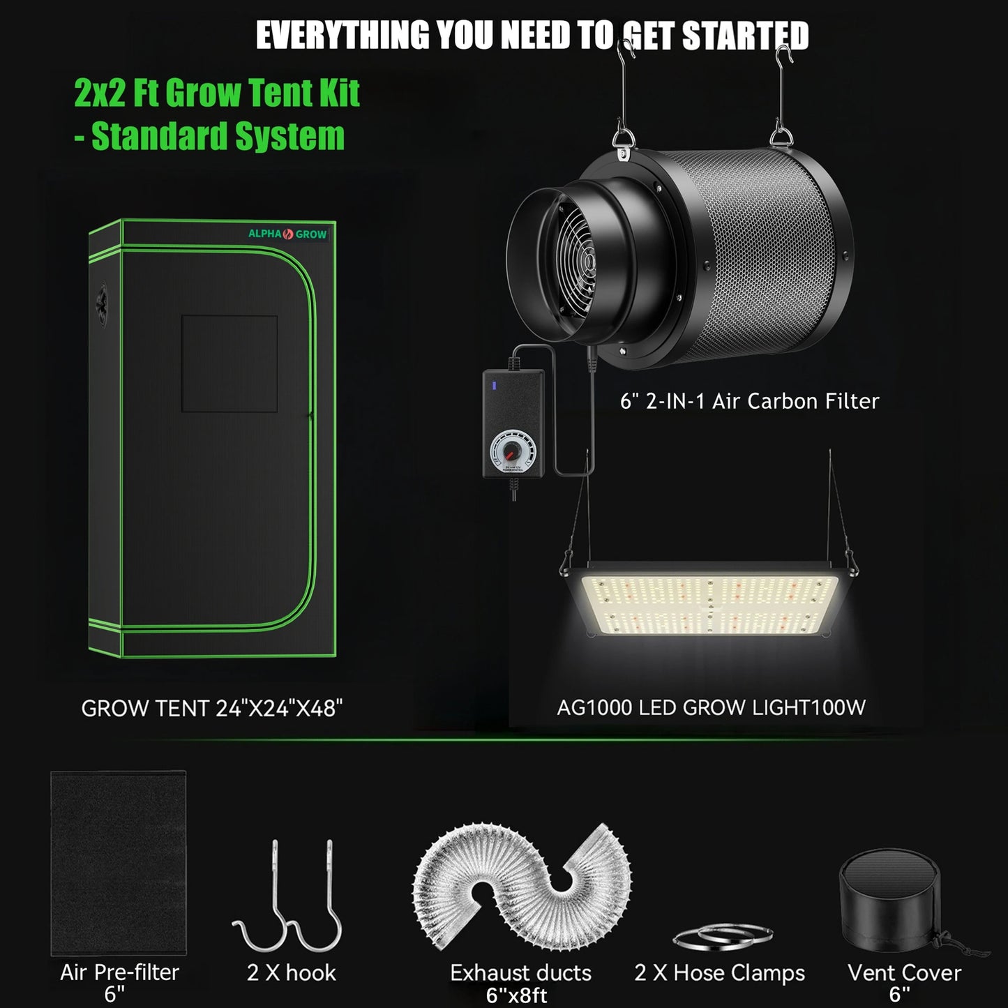 2x2 AG1000 LED Grow Tent Package