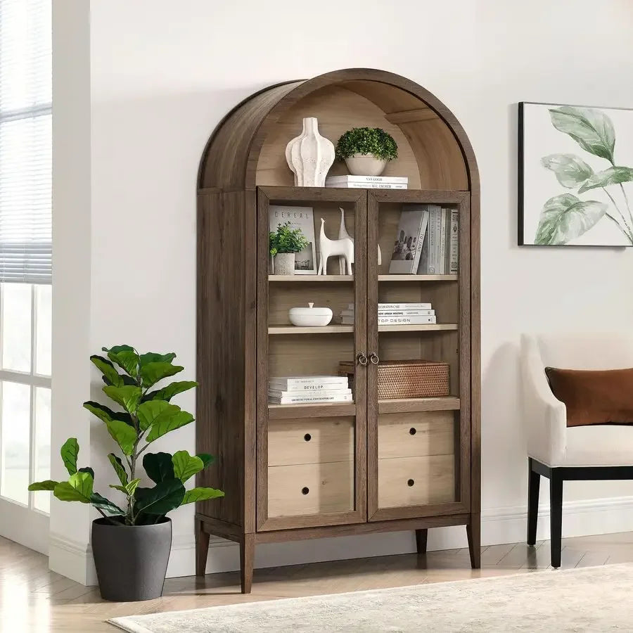 Arch Storage Display Cabinet with Glass Doors