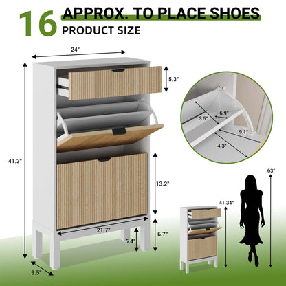 Modern Fluted Shoe Cabinet for Entryway