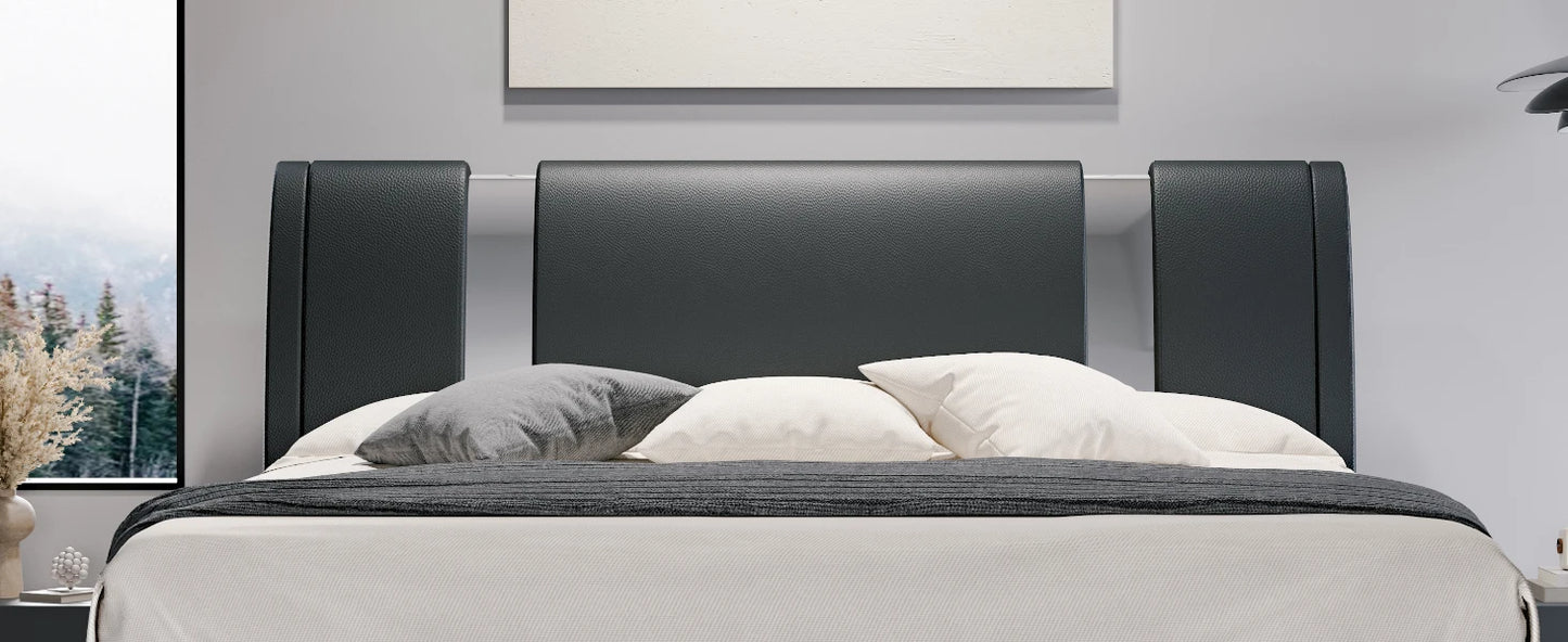 Faux Leather Bed Frame with Iron Pieces Decor