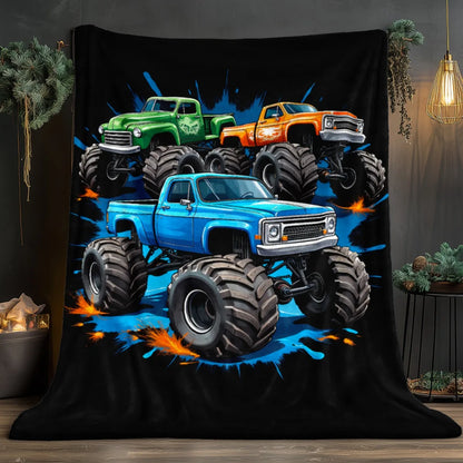 1pc Monster Trucks Blanket-Lightweight Home Furnishings Bedding Blanket 280gsm Suitable for Sofas Beds Travel Camping Living Rooms Offices Sofas Chairs and Beds-Soft and Warm Fabric Digital Printed Blanket