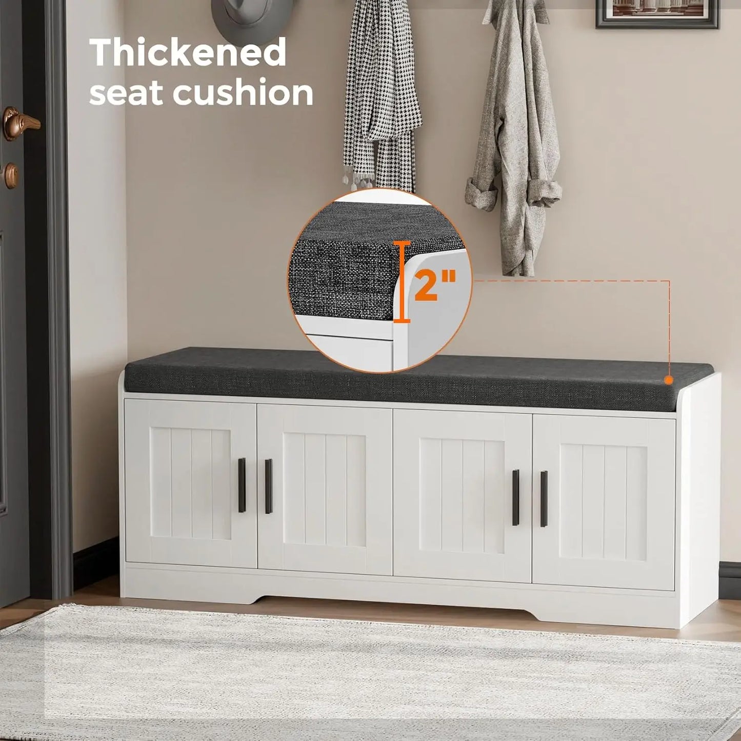 2-Tier Shoe Bench-Padded Seat, with Adjustable Shelf