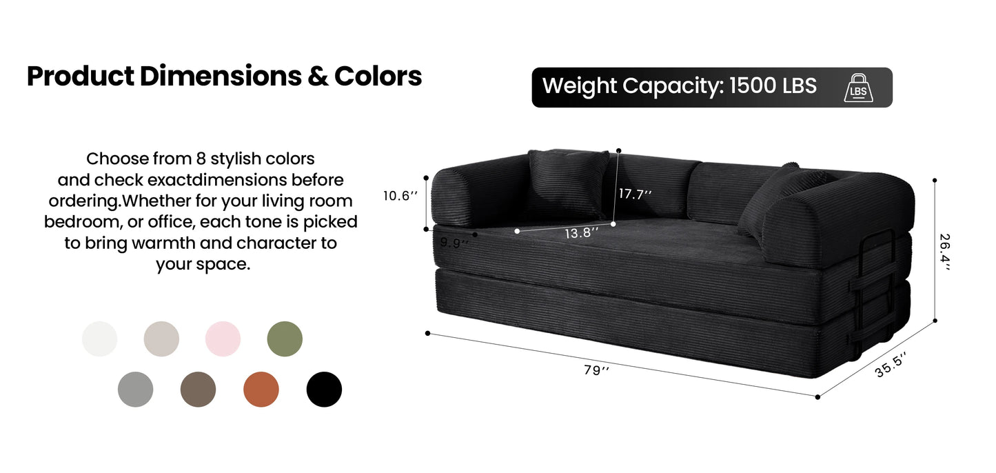 79’’ Folding Convertible Corduroy Sofa Bed