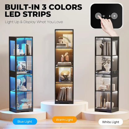 4-Tier Glass Display Cabinet with LED Lights