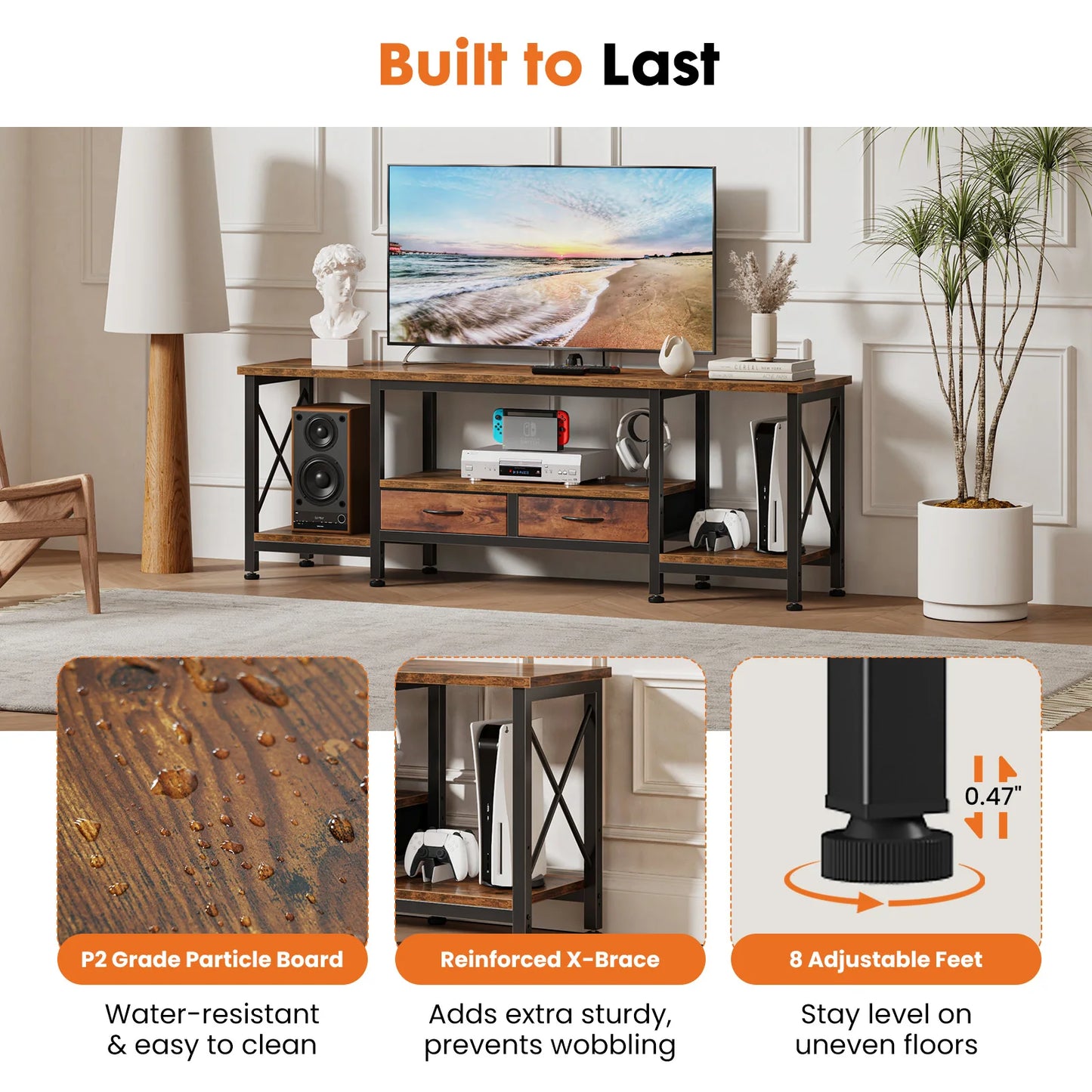 TV Stand For 70/75 Inch TV W/Drawers