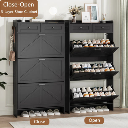 Shoe Cabinet with 3 Flip and 2 Drawers